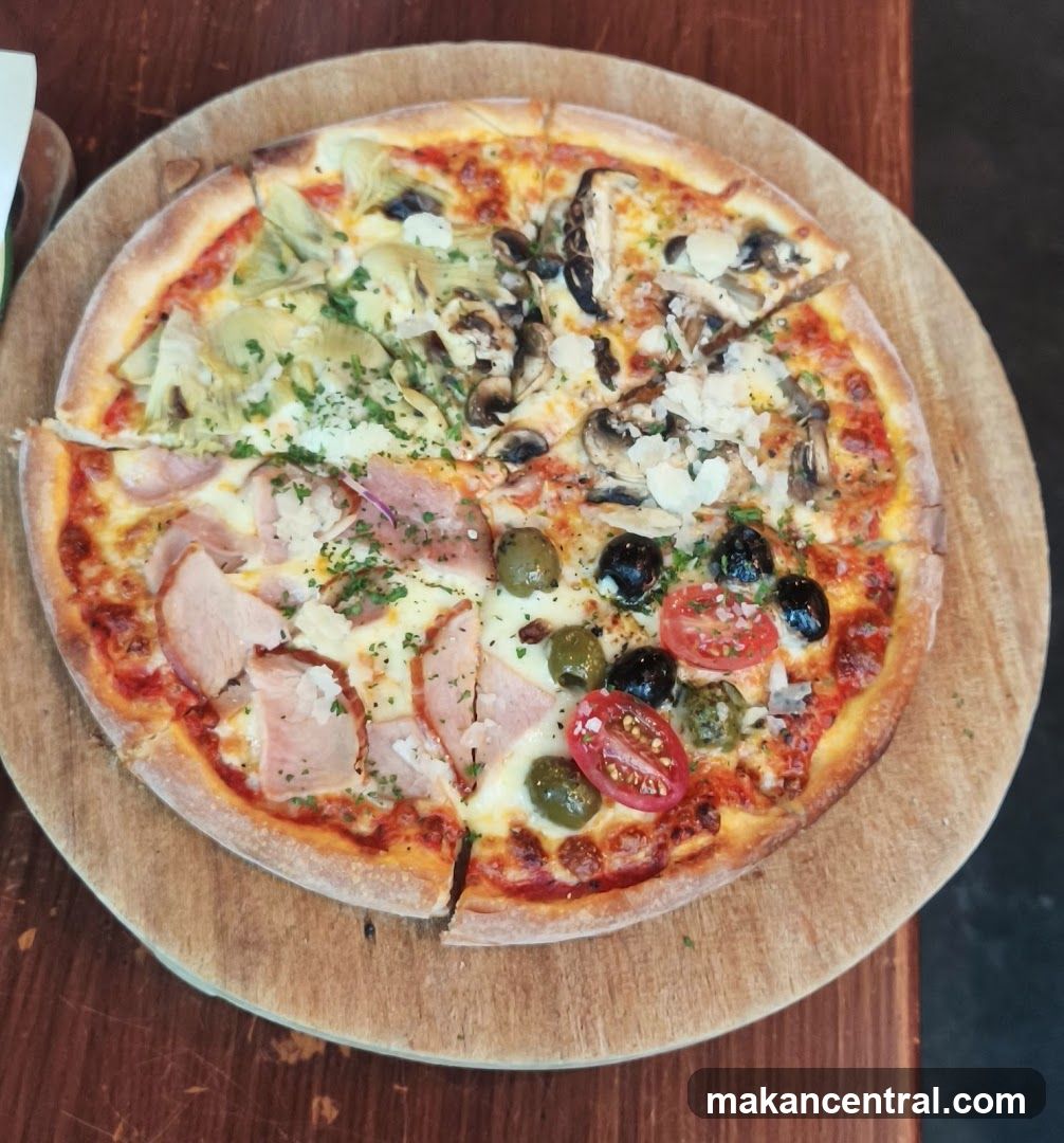 Pizza on wooden board