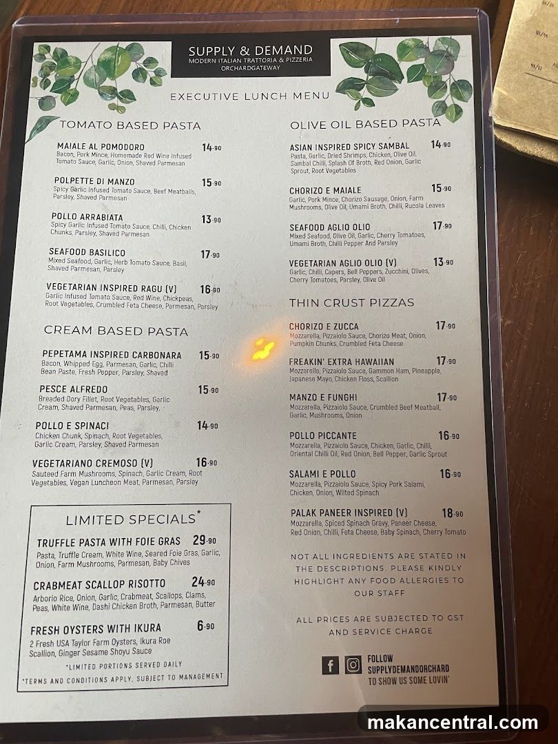 Supply & Demand Executive Lunch Menu