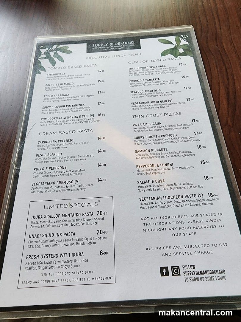 Supply & Demand Executive Lunch Menu