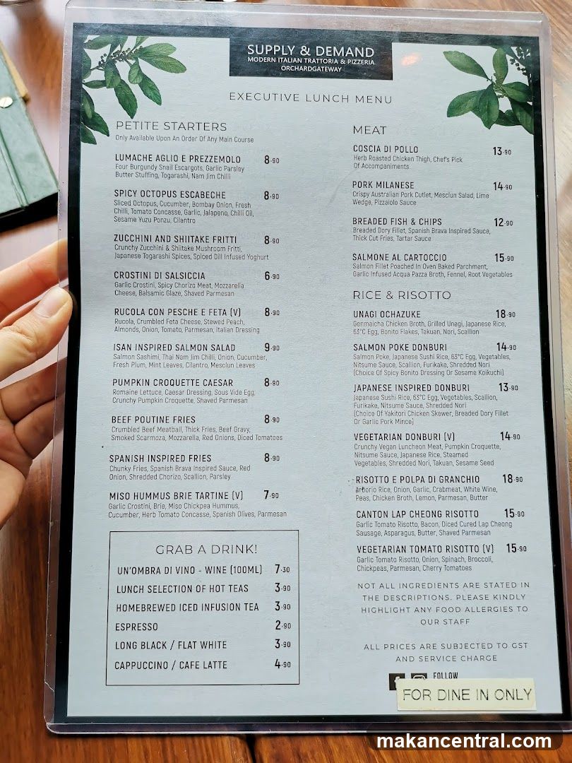 Supply & Demand Executive Lunch Menu