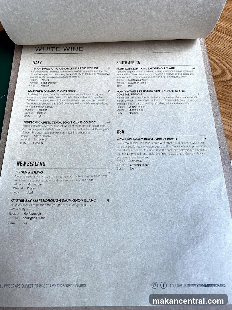 White Wine Menu