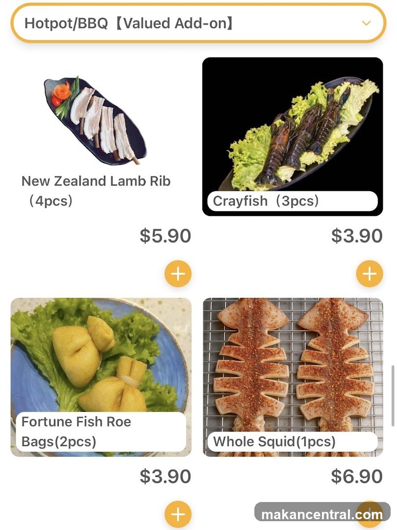 Hotpot/BBQ Valued Add-on Menu