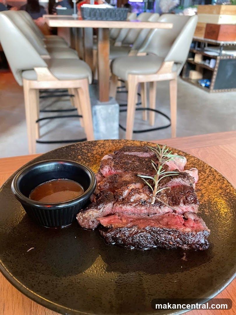 Restaurant Interior with Steak Dish