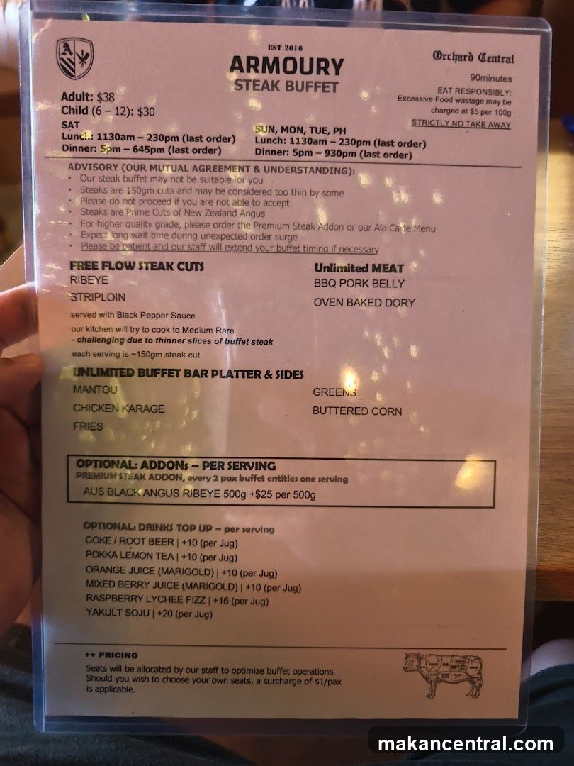 Armoury Steak Buffet Menu