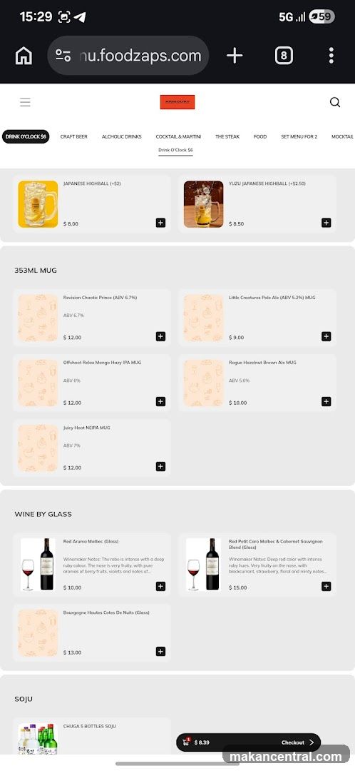 Drink O'Clock SG Menu