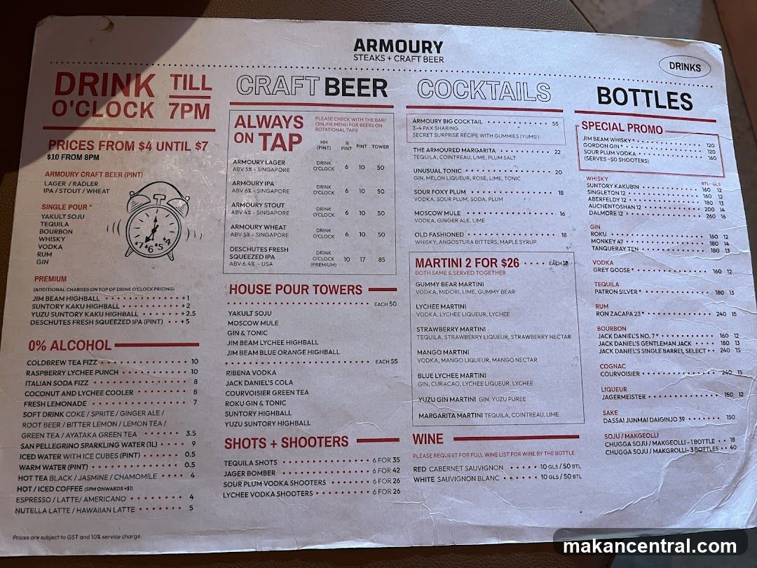 Armoury Drinks Menu