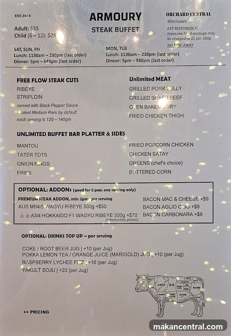Armoury Steak Buffet Menu