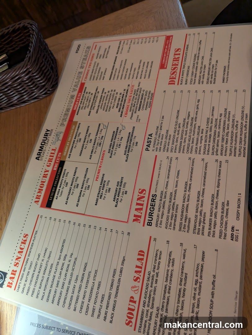 Armoury Grill Menu