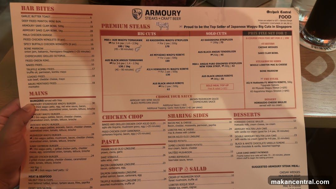 Armoury Steaks & Craft Beer Menu