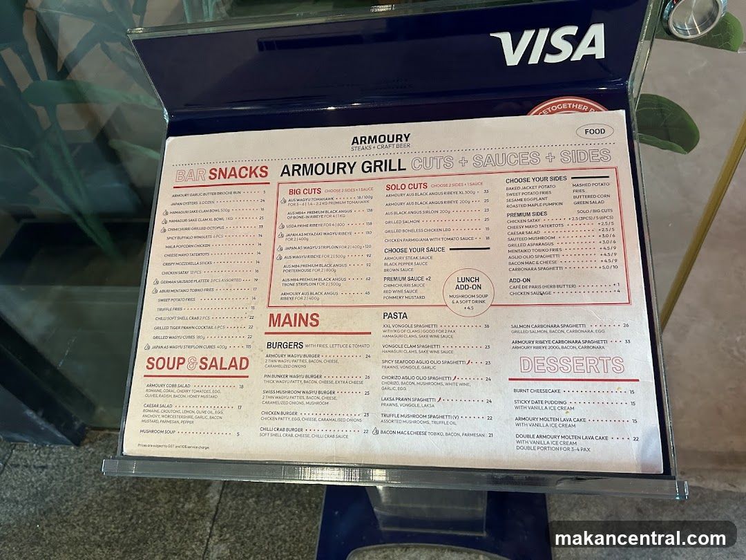Armoury Grill Menu