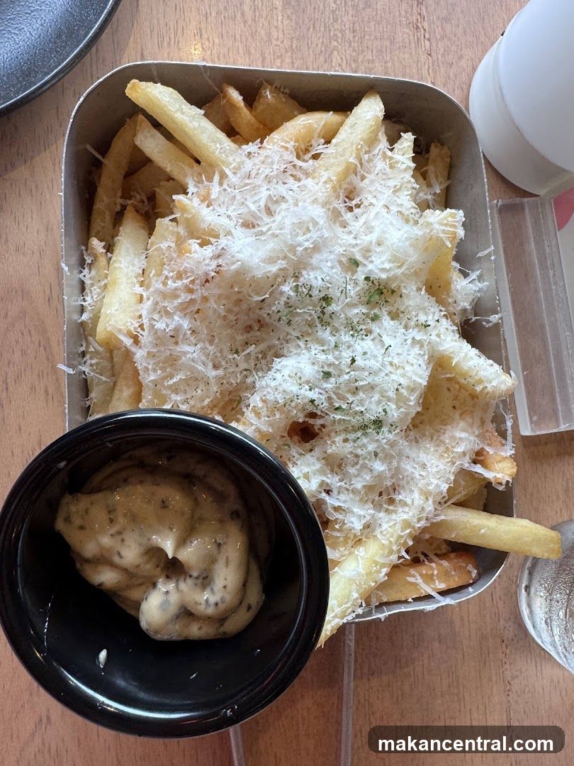 Fries with cheese and dipping sauce