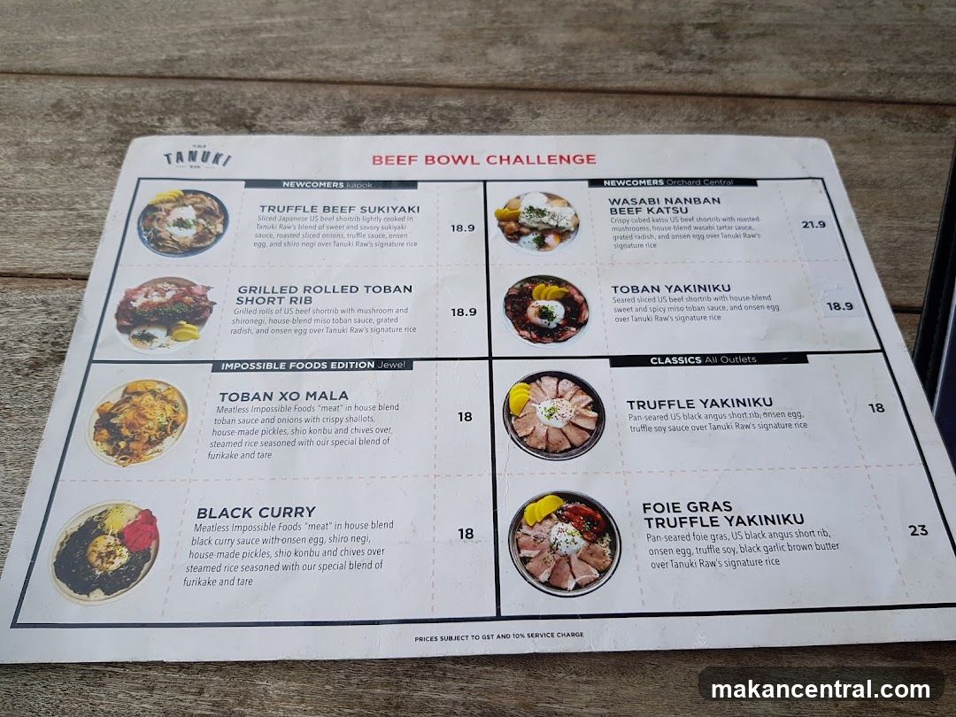 Beef Bowl Challenge Menu