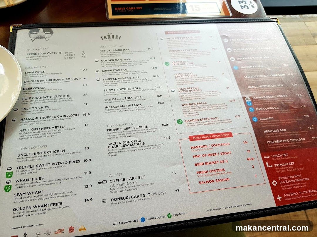 Tanuki Bar Menu