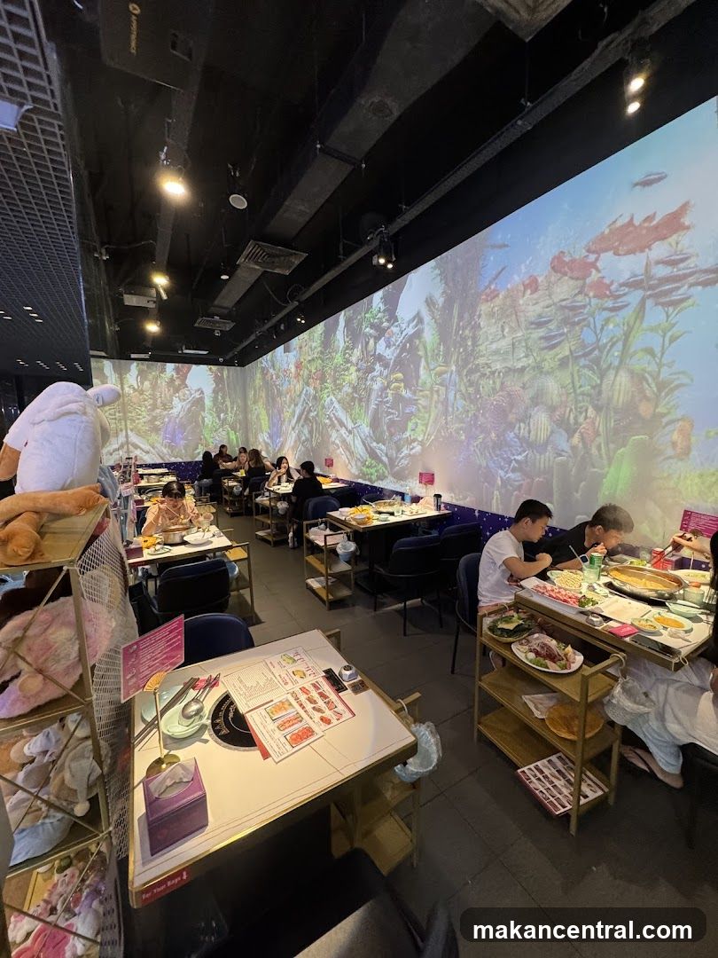Restaurant Interior with Projected Wall Art