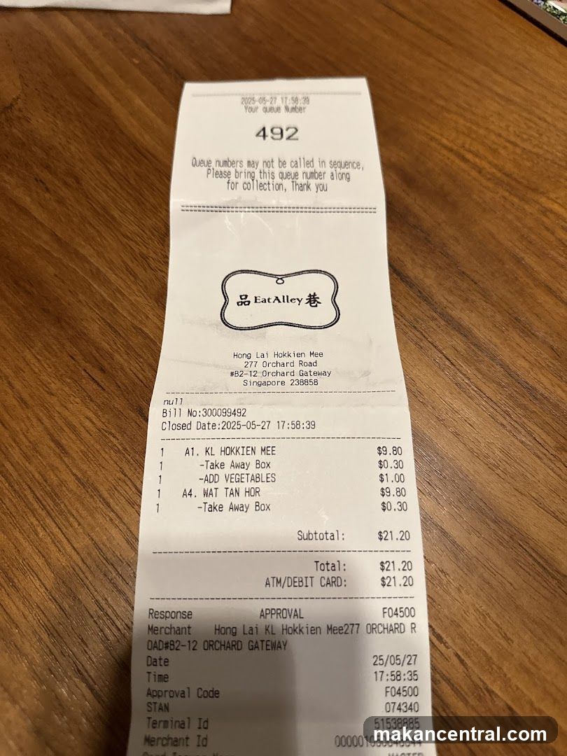 Receipt from EatAlley
