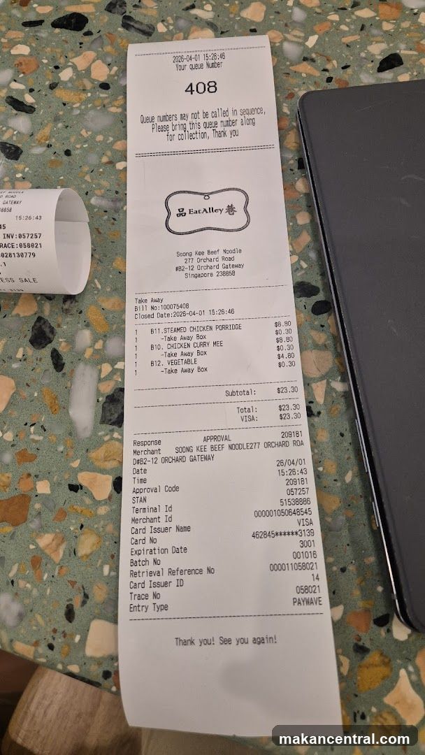 Receipt at Sodong Kee Beef Noodle