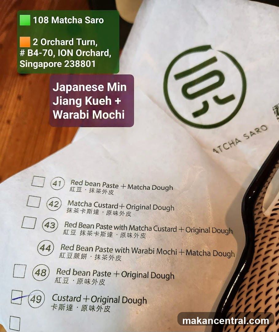 108 Matcha Saro Menu Selection