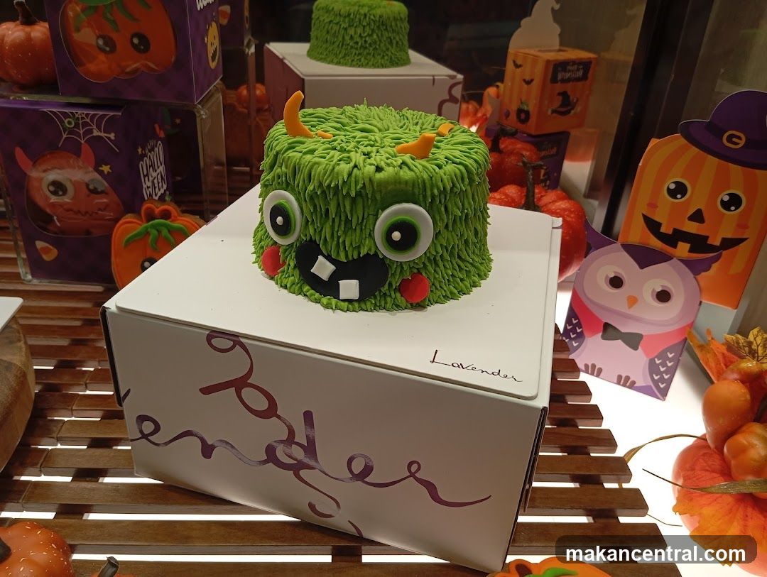 Halloween-themed cake display