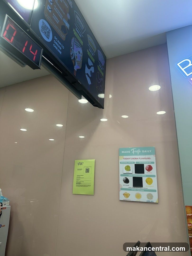 Interior wall display at boba shop