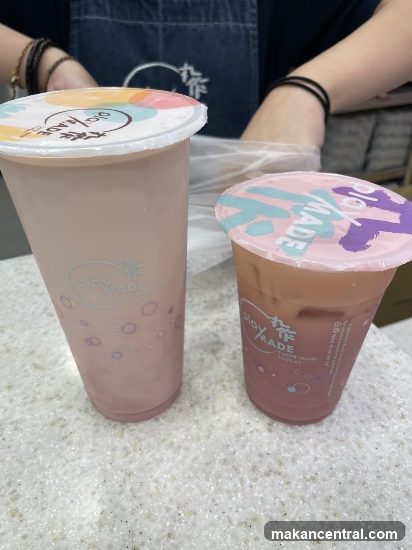 Two beverages at a shop
