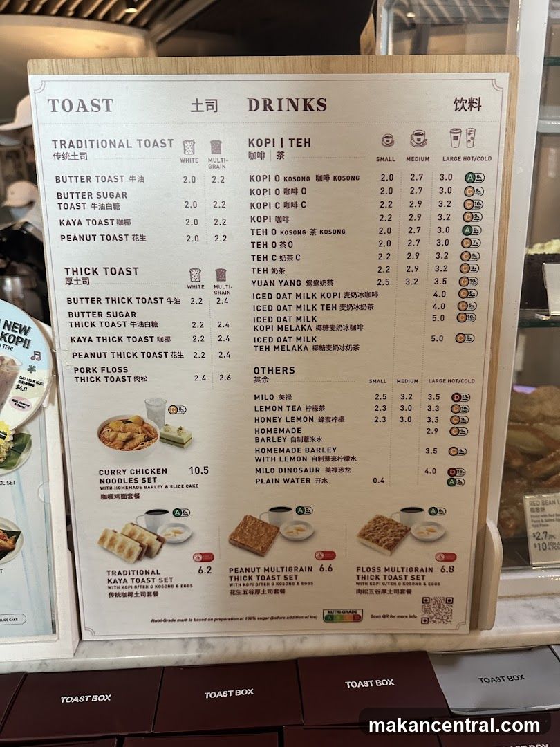 Toast Box Menu