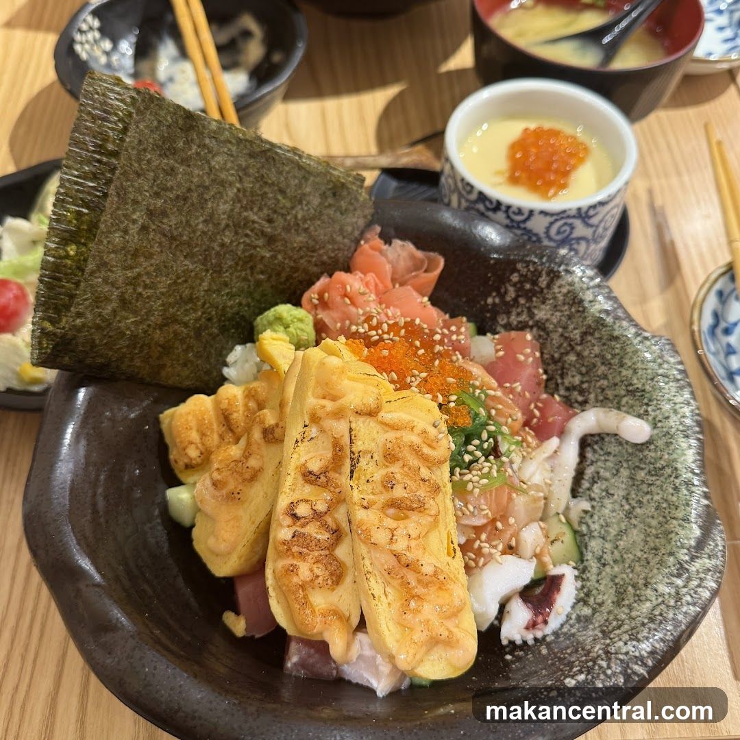 Japanese meal served in ceramic bowl