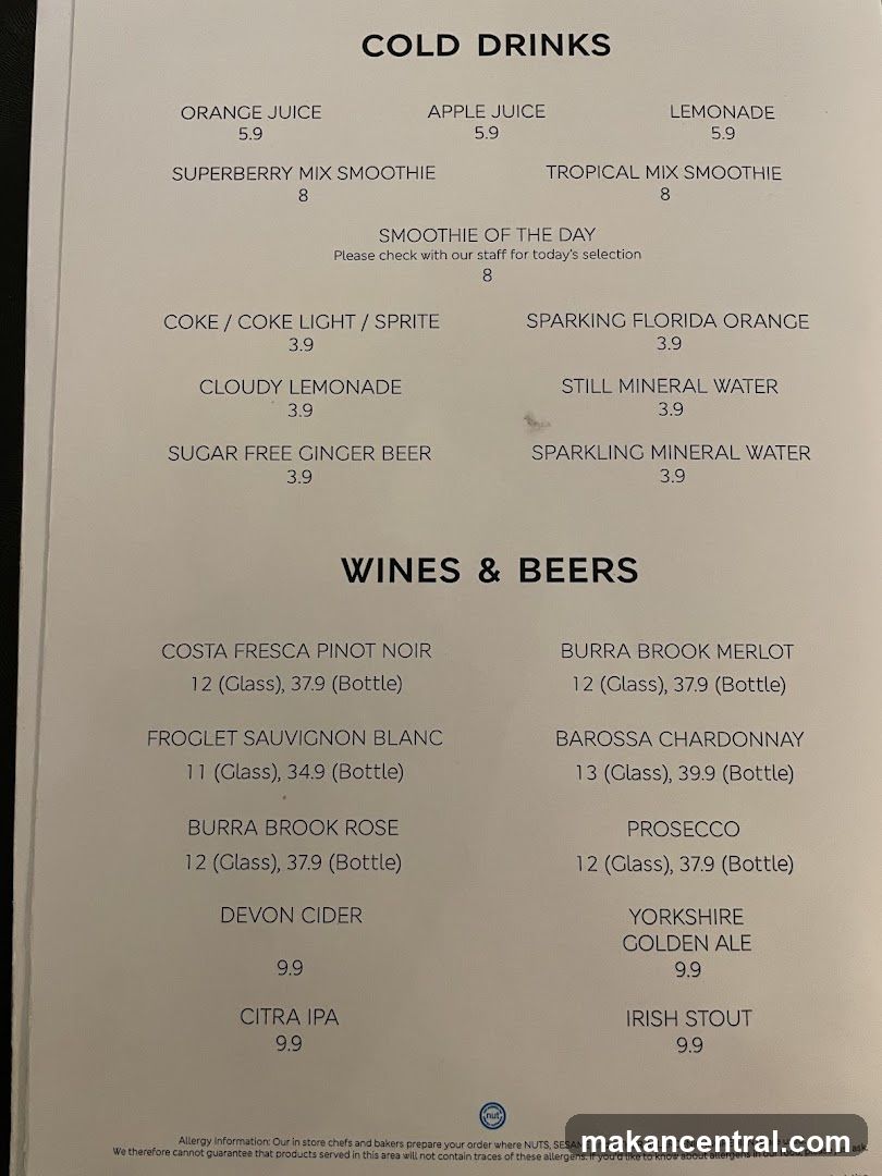 Cold Drinks and Wines & Beers Menu