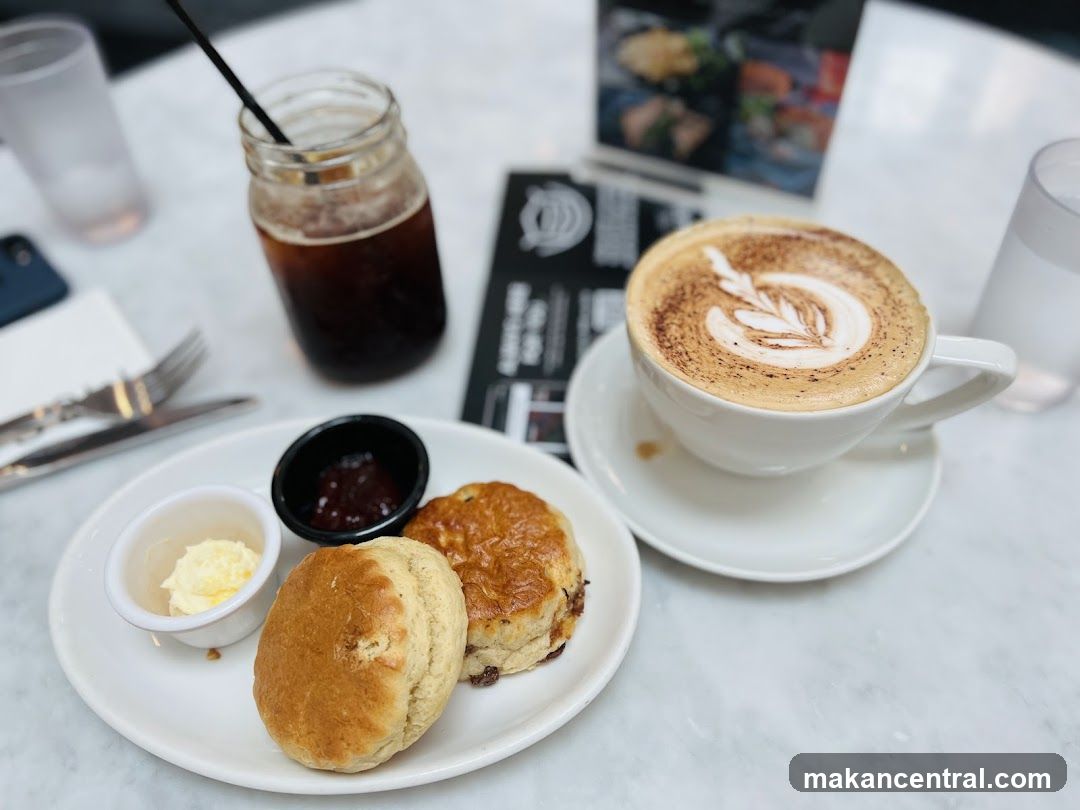 Coffee and Scone Set on Marble Table