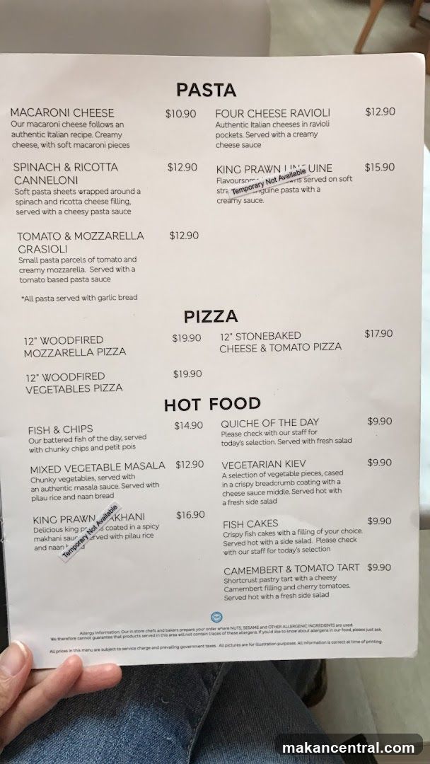 Pasta and Hot Food Menu