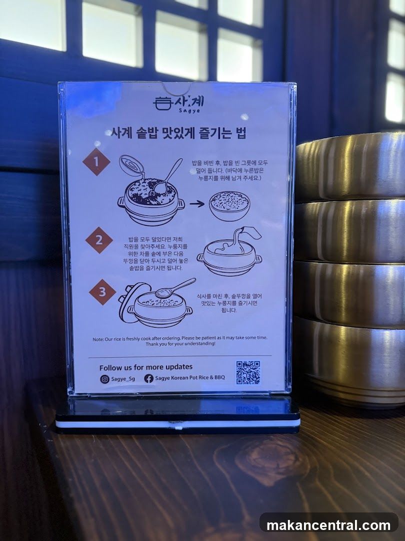 Sagye Korean Pot Rice & BBQ Instruction Sign