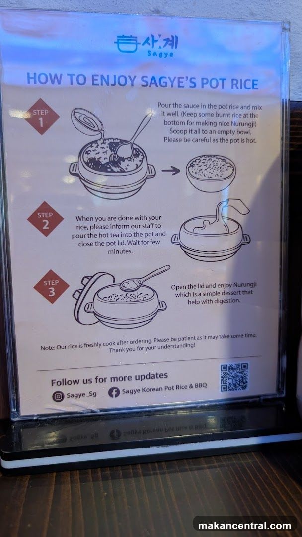 How to Enjoy Sagye's Pot Rice Instruction Sign