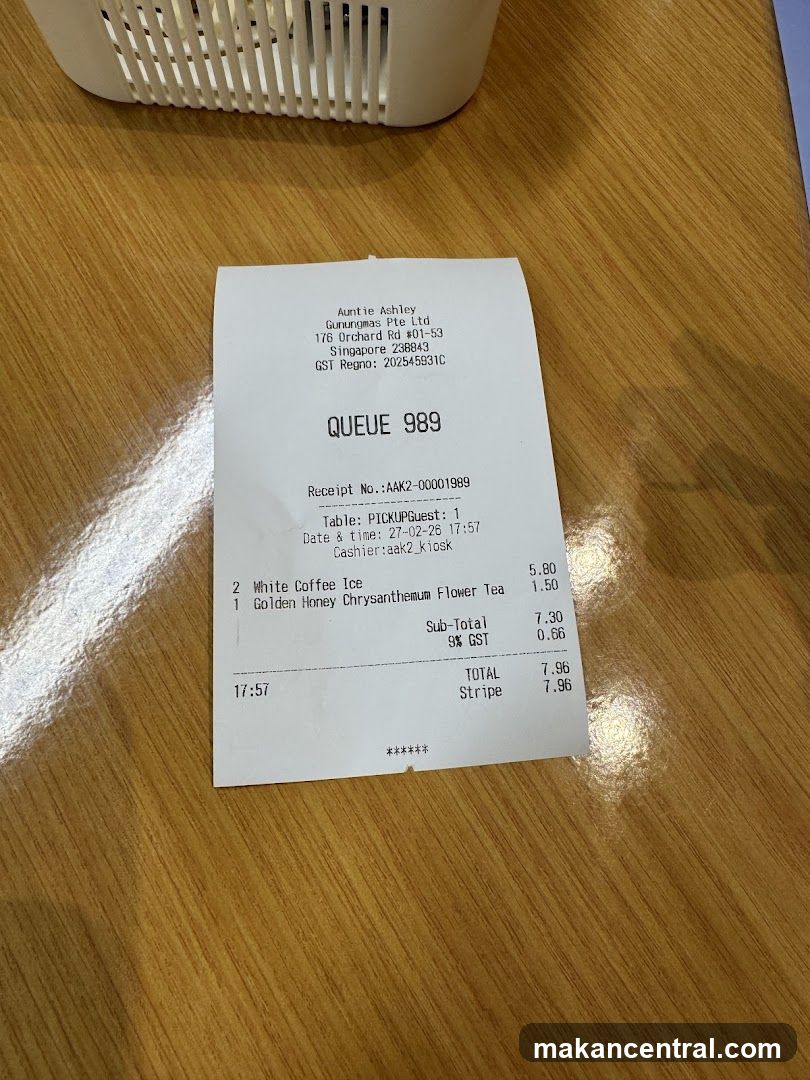 Receipt on wooden table