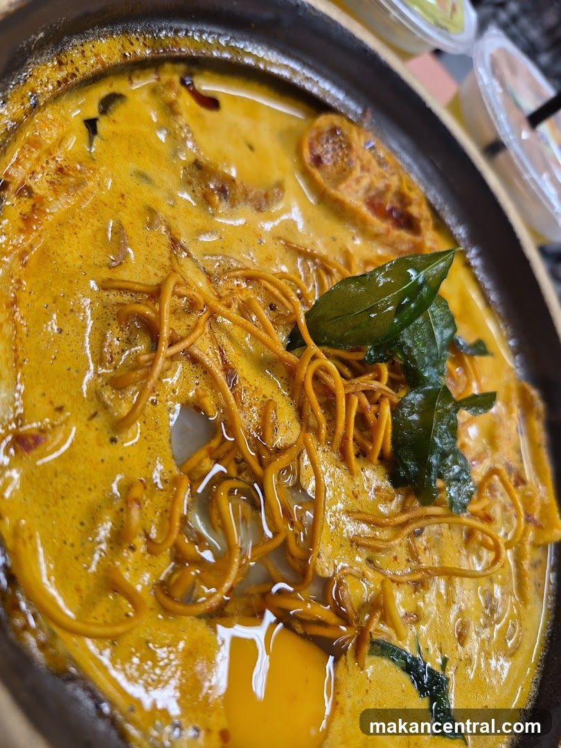 Close-up of curry noodle dish