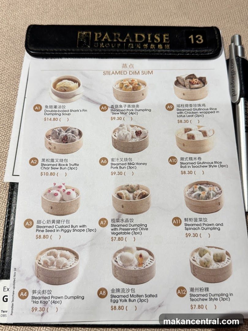 Steamed Dim Sum Menu