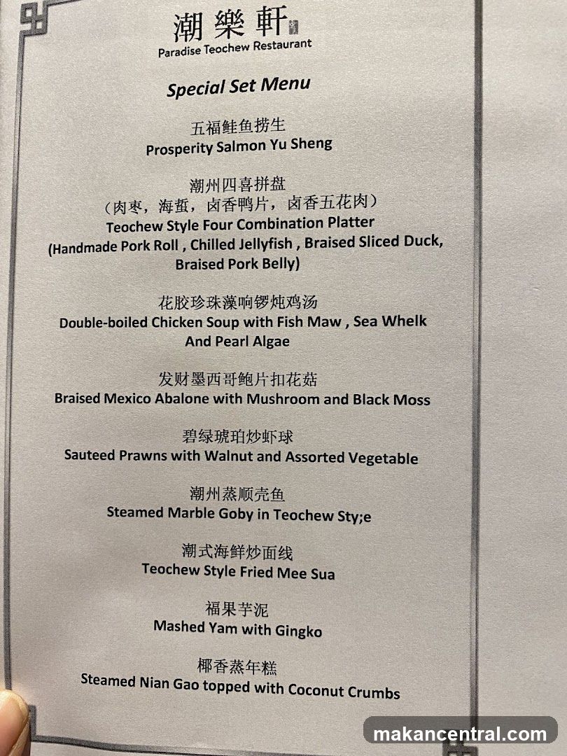 Paradise Teochew Restaurant Special Set Menu