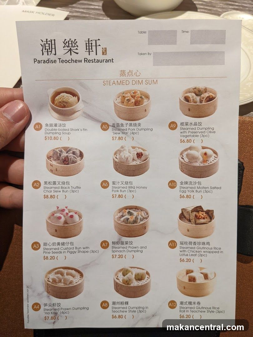 Paradise Teochew Restaurant Steamed Dim Sum Menu