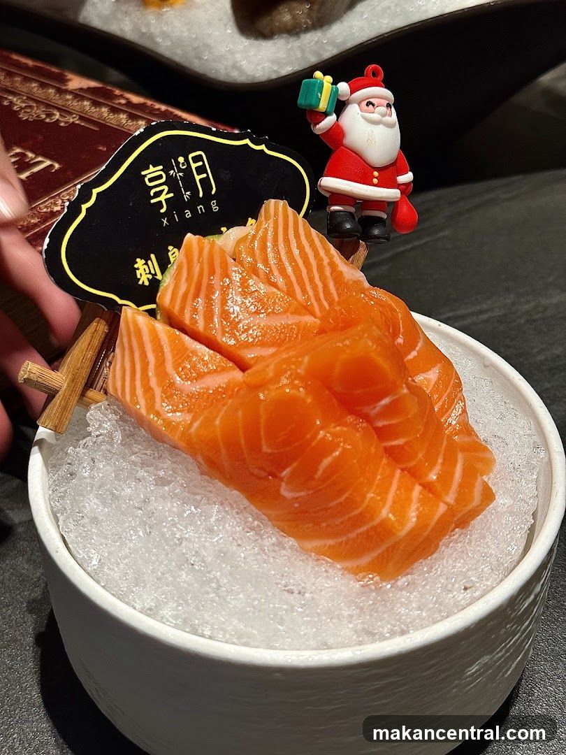 Salmon Slices on Ice with Decorative Signage