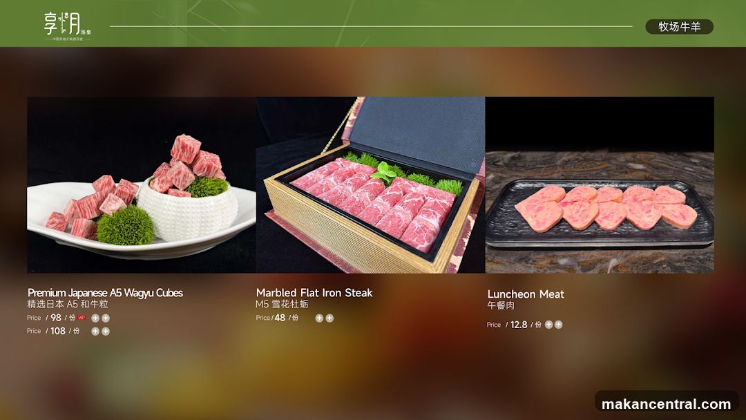 Premium Japanese A5 Wagyu Cubes, Marbled Flat Iron Steak, Luncheon Meat