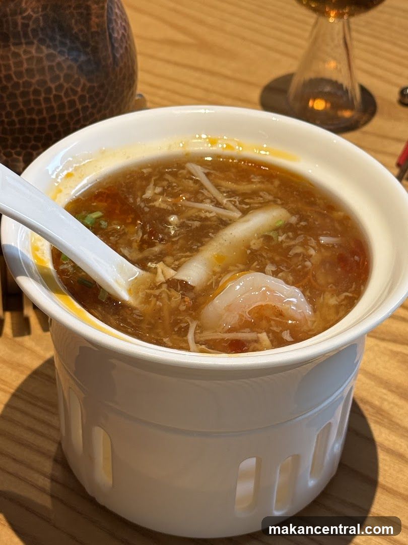 Soup in white ceramic bowl