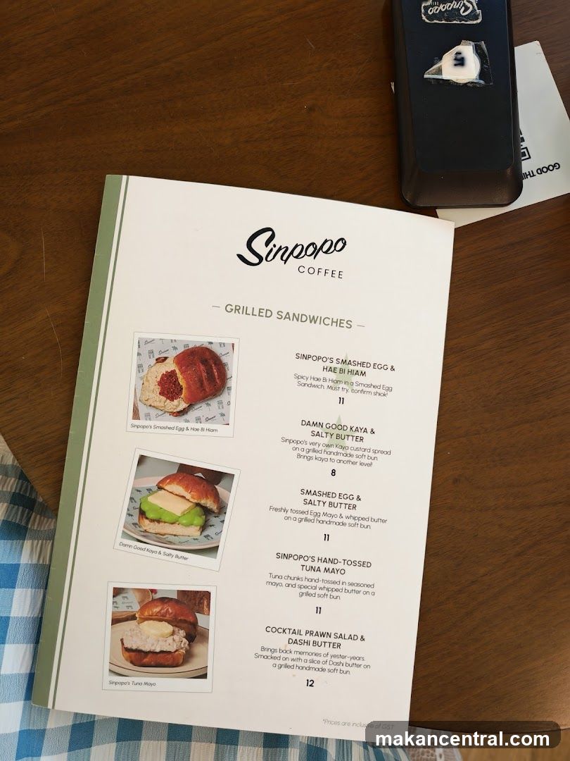Sinpopo Coffee Menu - Grilled Sandwiches
