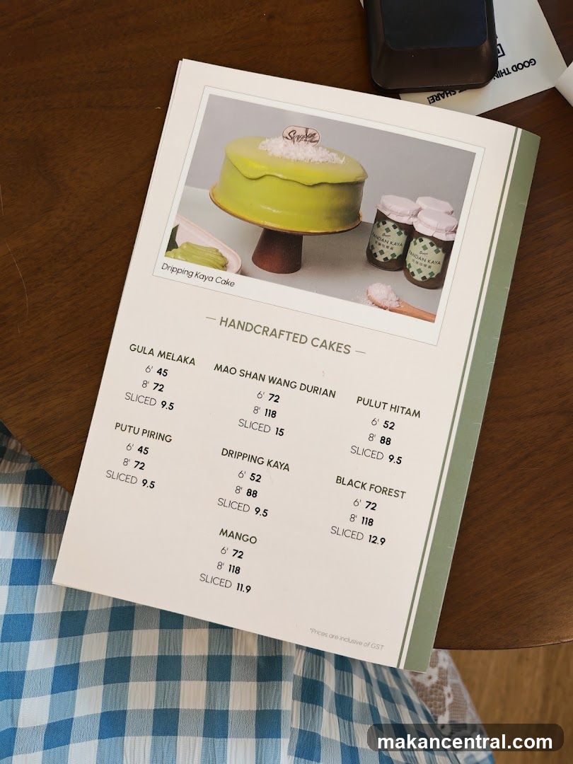 Handcrafted Cakes Menu