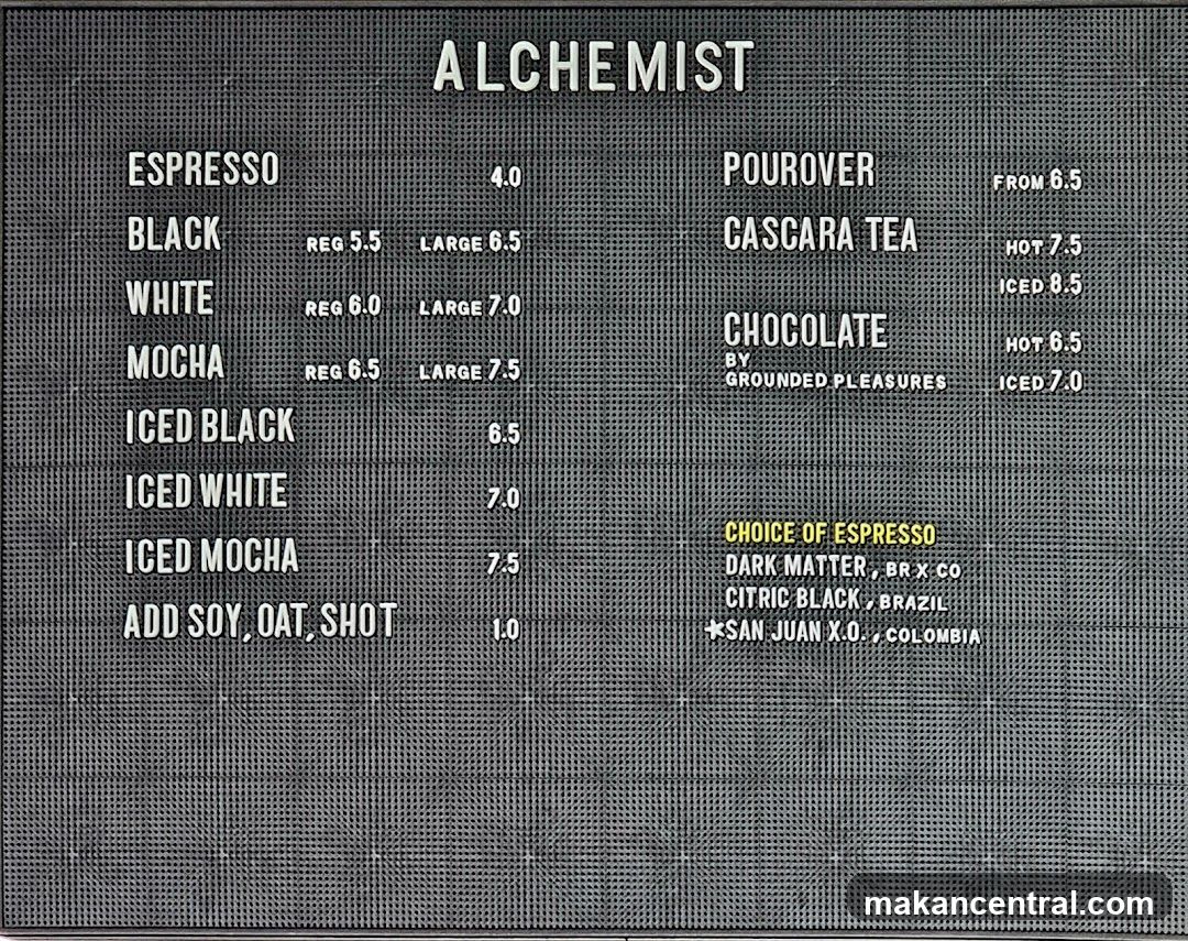 Alchemist Menu