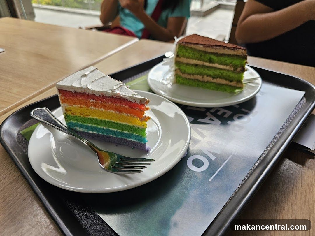 Cakes on a tray in a café