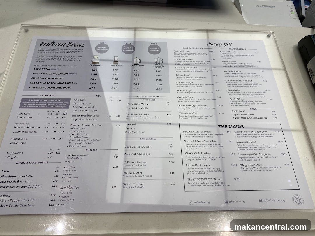 Coffee Bean & Tea Leaf Menu