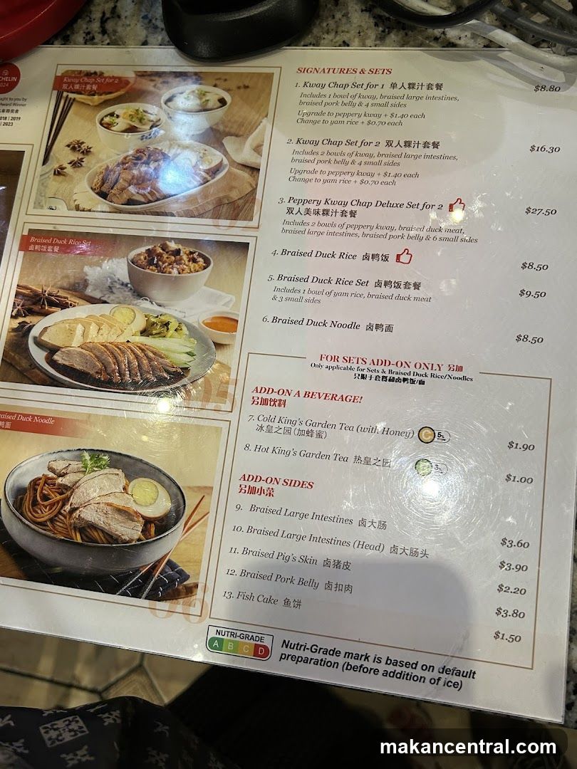 Kway Chap & Braised Duck Menu