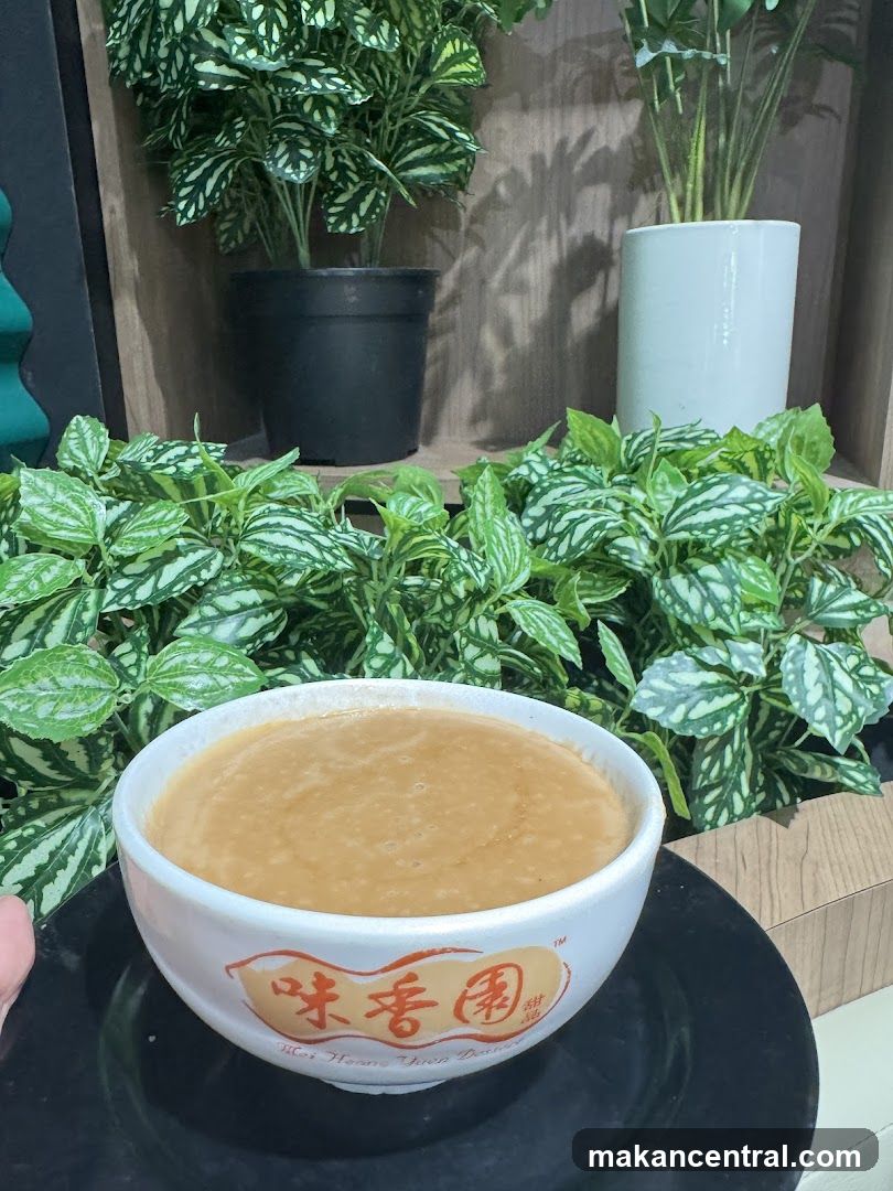 Bowl of soup with branded bowl