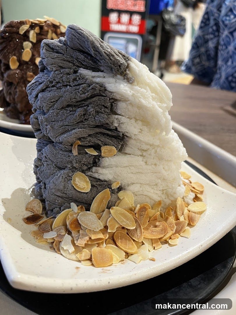 Ice cream dessert with almond topping