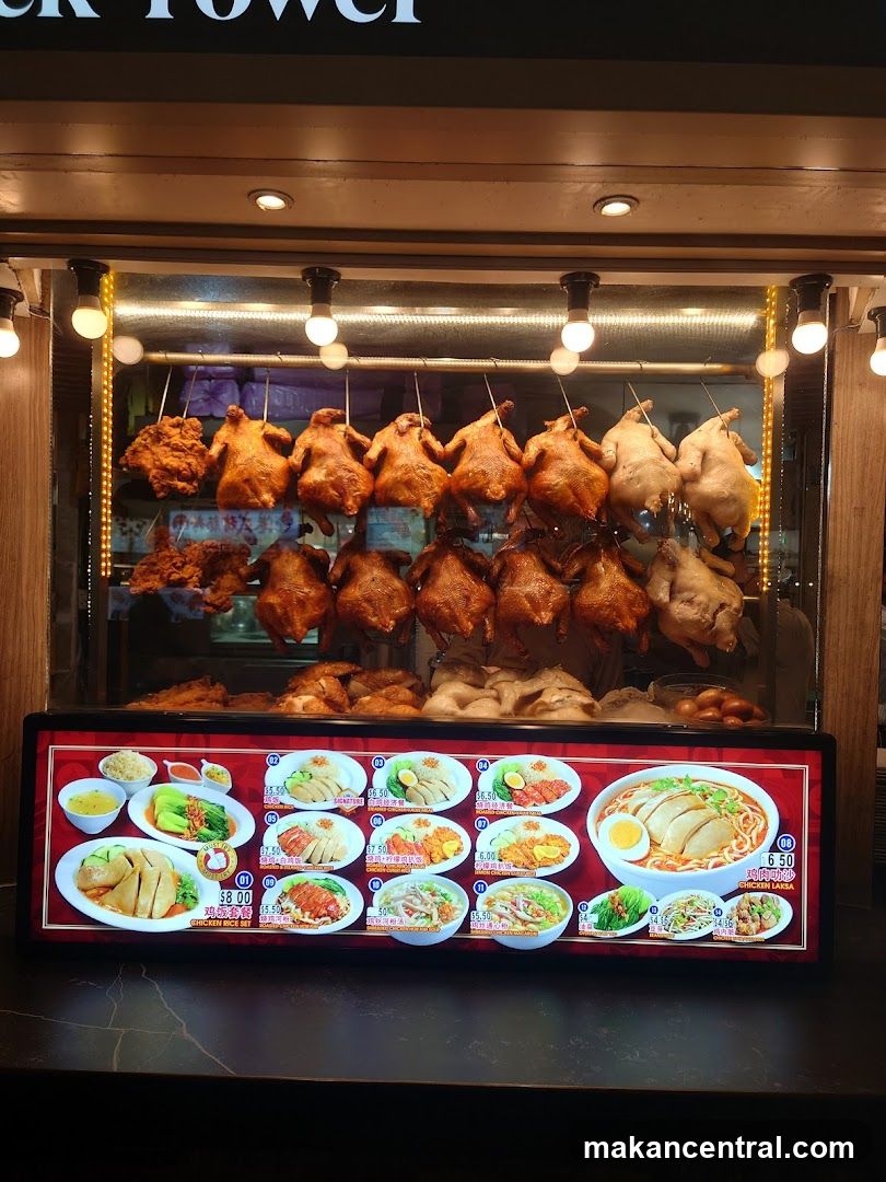 Food stall display with roasted poultry