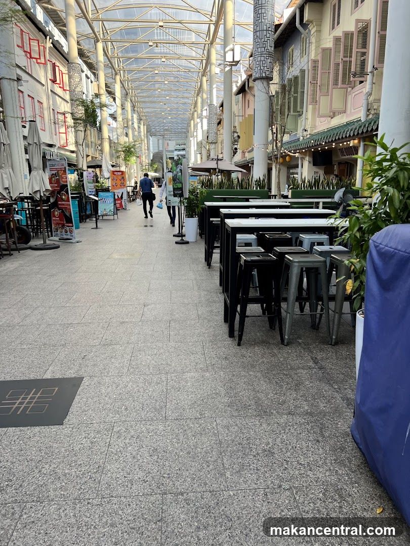Outdoor shopping arcade with seating