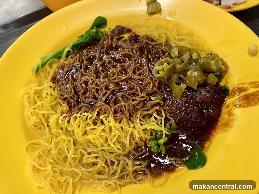 Noodles on yellow plate